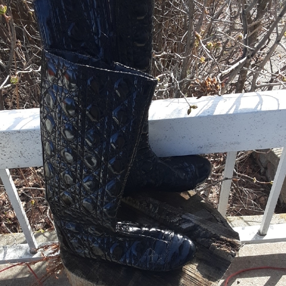Black Quilted Knee-High Boots